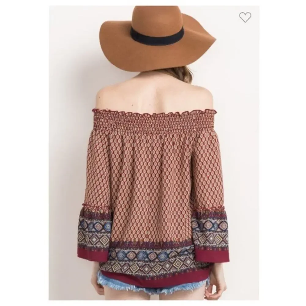 Women's Boho Peasant Blouse Off the Shoulder - Small - Picture 4 of 5